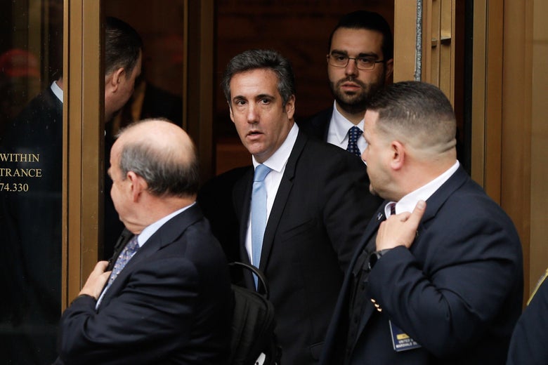 President Trumps lawyer Michael Cohen exits the US Federal Court on April 16, 2018, in Lower Manhattan, New York.
President Donald Trump's personal lawyer Michael Cohen has been under criminal investigation for months over his business dealings, and FBI agents last week raided his home, hotel room, office, a safety deposit box and seized two cellphones. Some of the documents reportedly relate to payments to porn star Stormy Daniels, who claims a one-night stand with Trump a decade ago, and ex Playboy model Karen McDougal who also claims an affair. / AFP PHOTO / EDUARDO MUNOZ ALVAREZ (Photo credit should read EDUARDO MUNOZ ALVAREZ/AFP/Getty Images)